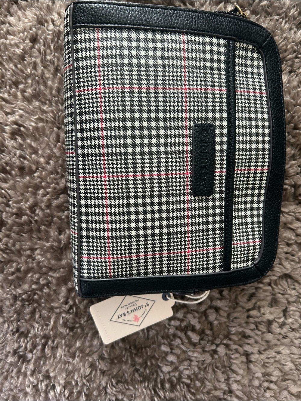 Black & White Houndstooth Crossbody Wallet with Pink Accents